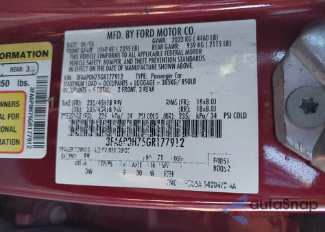 2016 Ford Fusion Se z USA, uszkodzony, nr VIN 3FA6P0H75GR177912